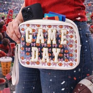 Game Day Clear Bag – Stadium-Approved Football Bow Cosmetic / Clutch